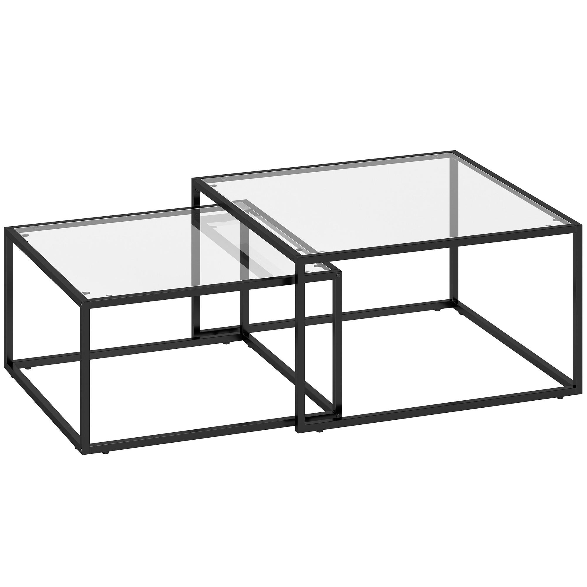 COUCHTISCHE 2er Set Gehärtetes Glas Metall Schwarz - Schwarz, Glas/Metall (75/75/42cm) - HOMCOM