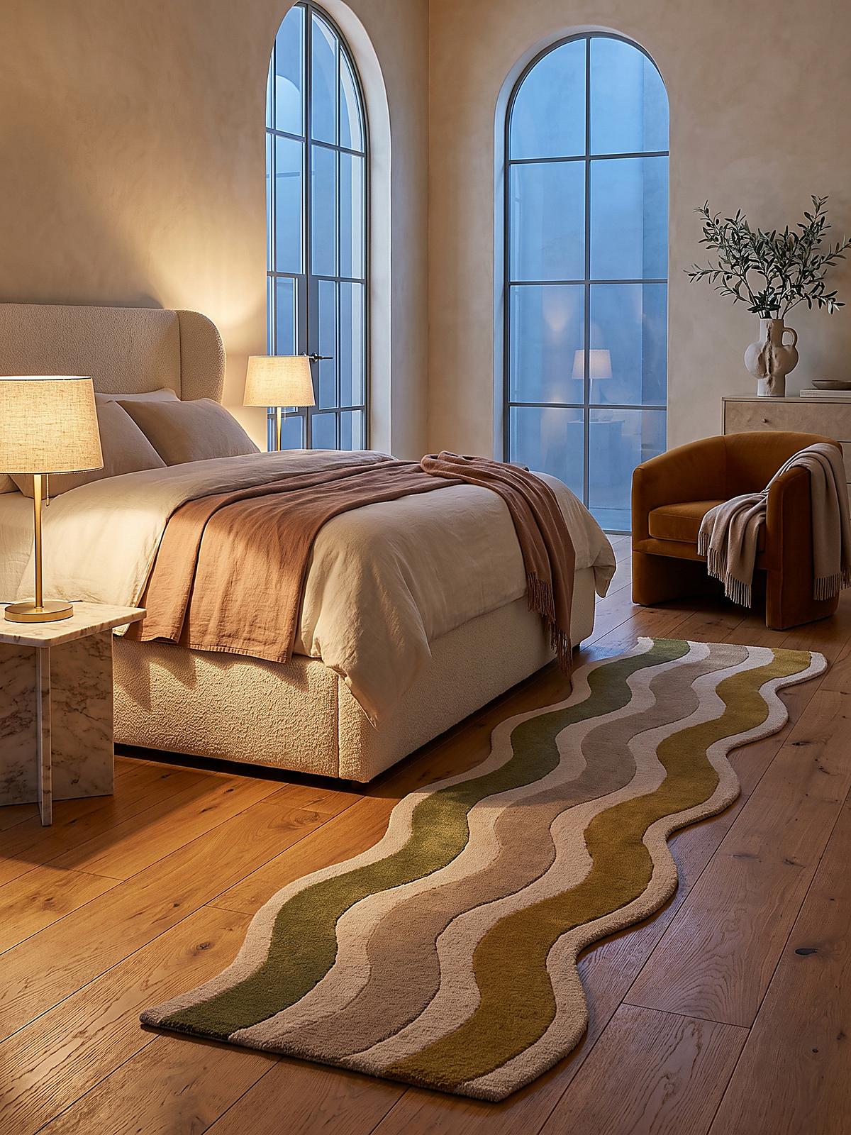 TEPPICHLÄUFER handgetuftet MONNOW, Wellenstreifen, Erdtöne-Grün, 80 x 300 cm - Grün, Textil (80/300cm) - KADIMA DESIGN