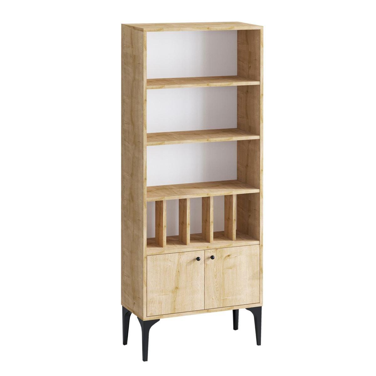 REGAL Bücherregal 8 Regale 2 Türen Eiche Saphir Dekor H175 cm - Pollux - Eschefarben, Holzwerkstoff (30/175/11cm) - Calicosy