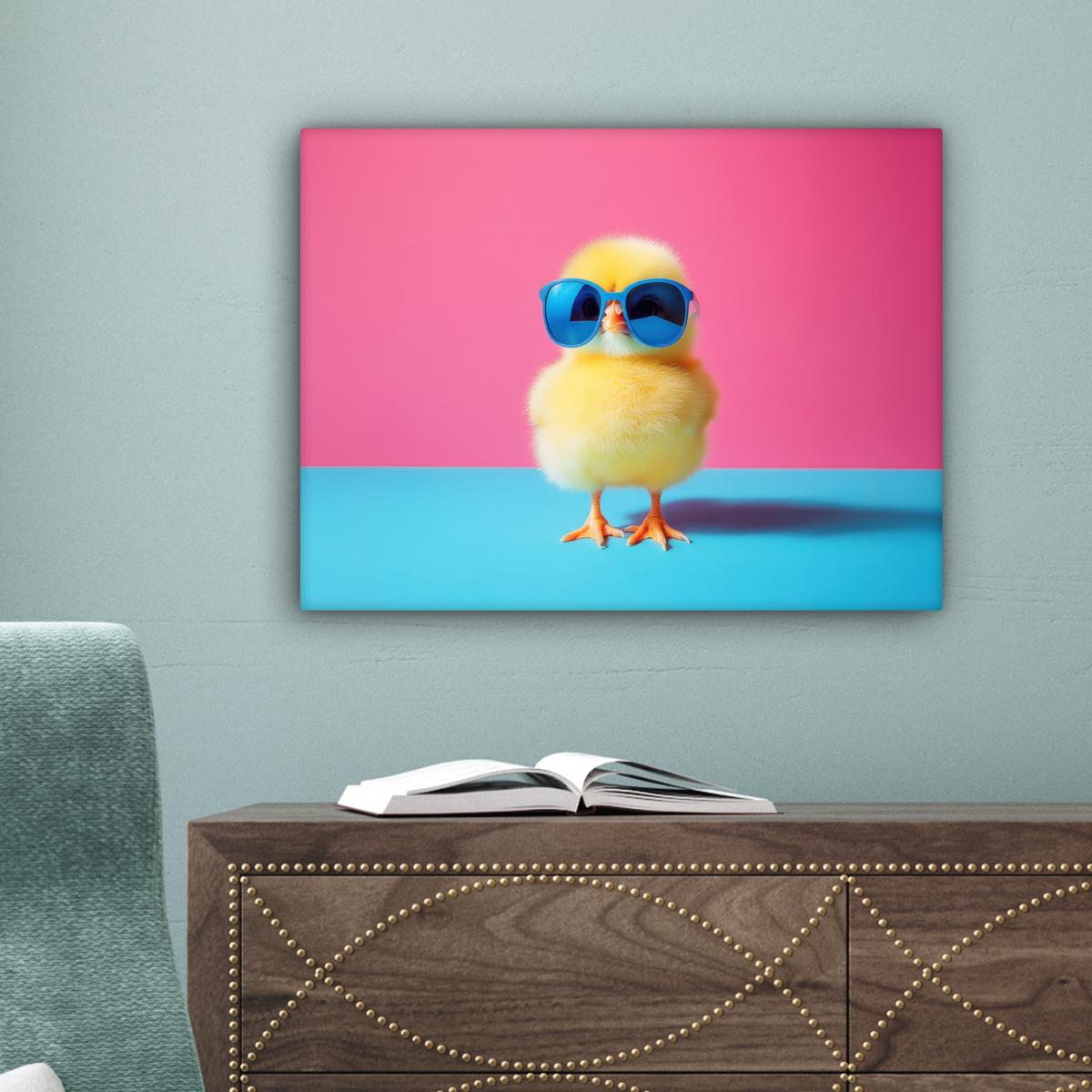 LEINWANDBILD Chick - Sonnenbrille - Blau Wandbild 40x30 cm - Pink/Gelb, Textil (40/30cm) - MuchoWow