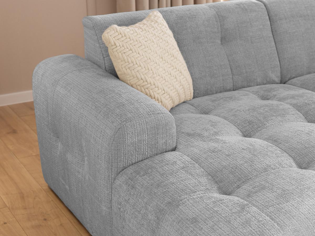 ECKSOFA mit Ottomane links, raffinierten Steppungen, Wellenunterfederung, B234/T161/H79 cm, Chenille-Bezug in Hellgrau / 21044 - Hellgrau/Schwarz, Kunststoff/Textil (234/79/161cm) - luma-home