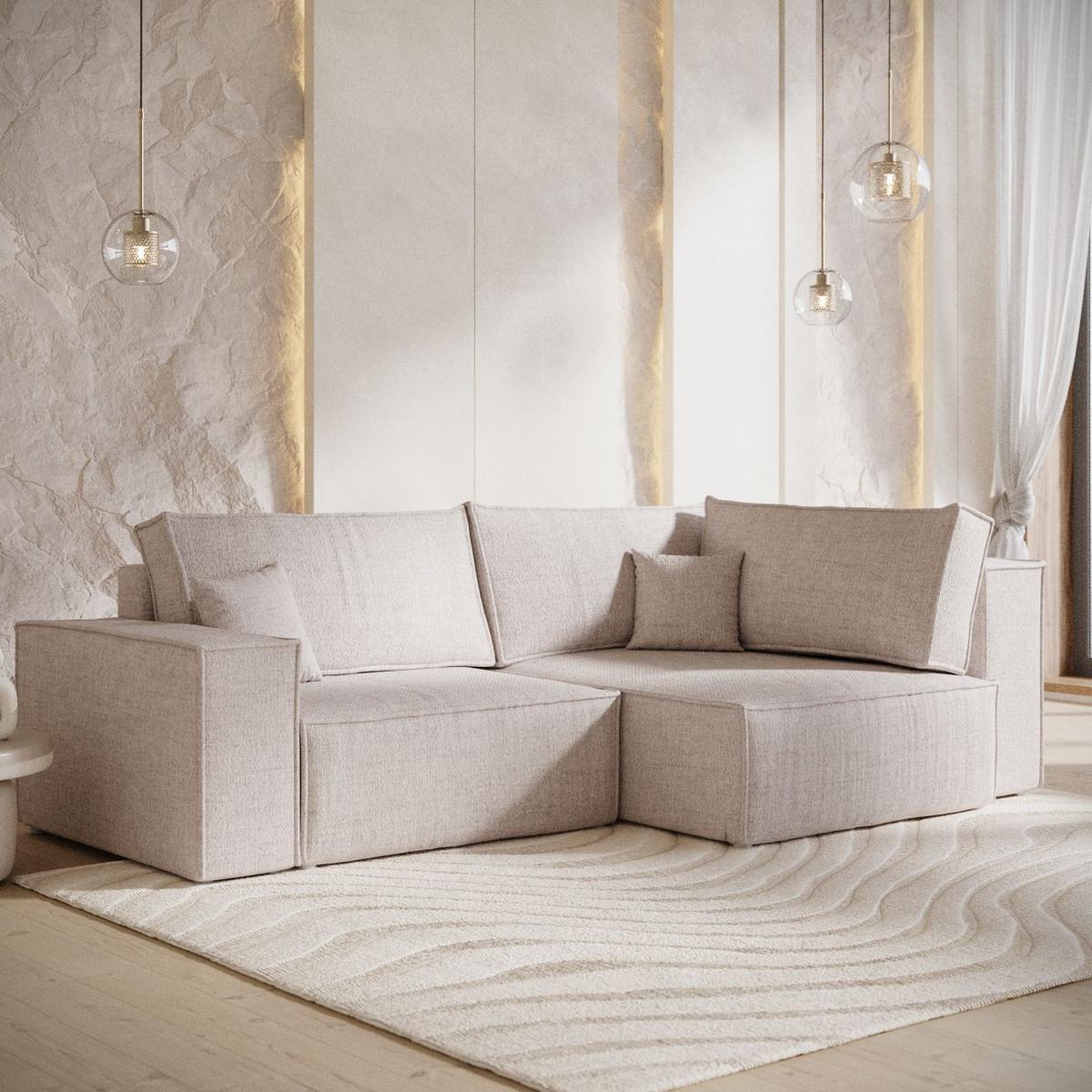 ECKSOFA AVION mit Schlaffunktion Hellbeige im Neve Stoff - Sandfarben/Schwarz, Holz/Holzwerkstoff (253/148cm) - AltaBeds