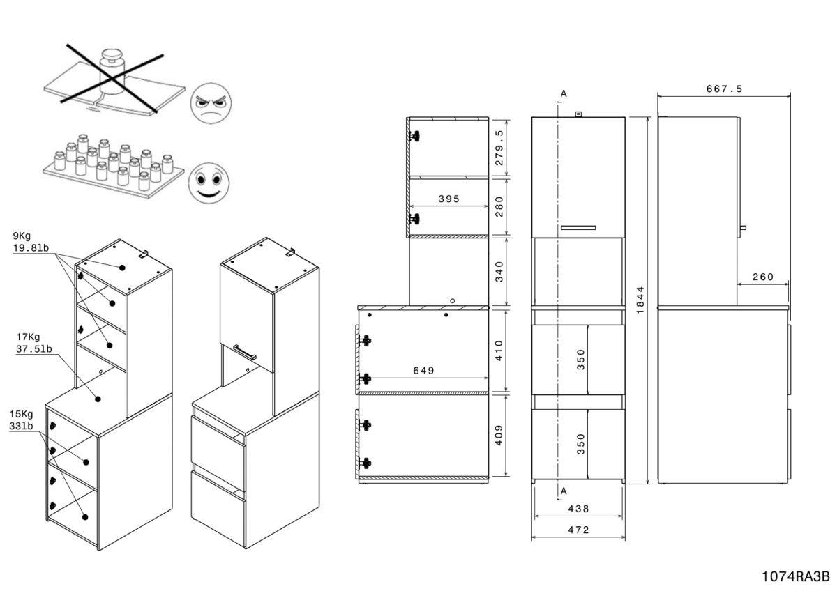 WASCHMASCHINENSCHRANK weiß, Eiche Jackson, Umbauschrank Set 4-teilig 268 cm mit viel Stauraum - Eichefarben/Silberfarben, Holzwerkstoff/Kunststoff (268/184/67cm) - Parisot Meuble