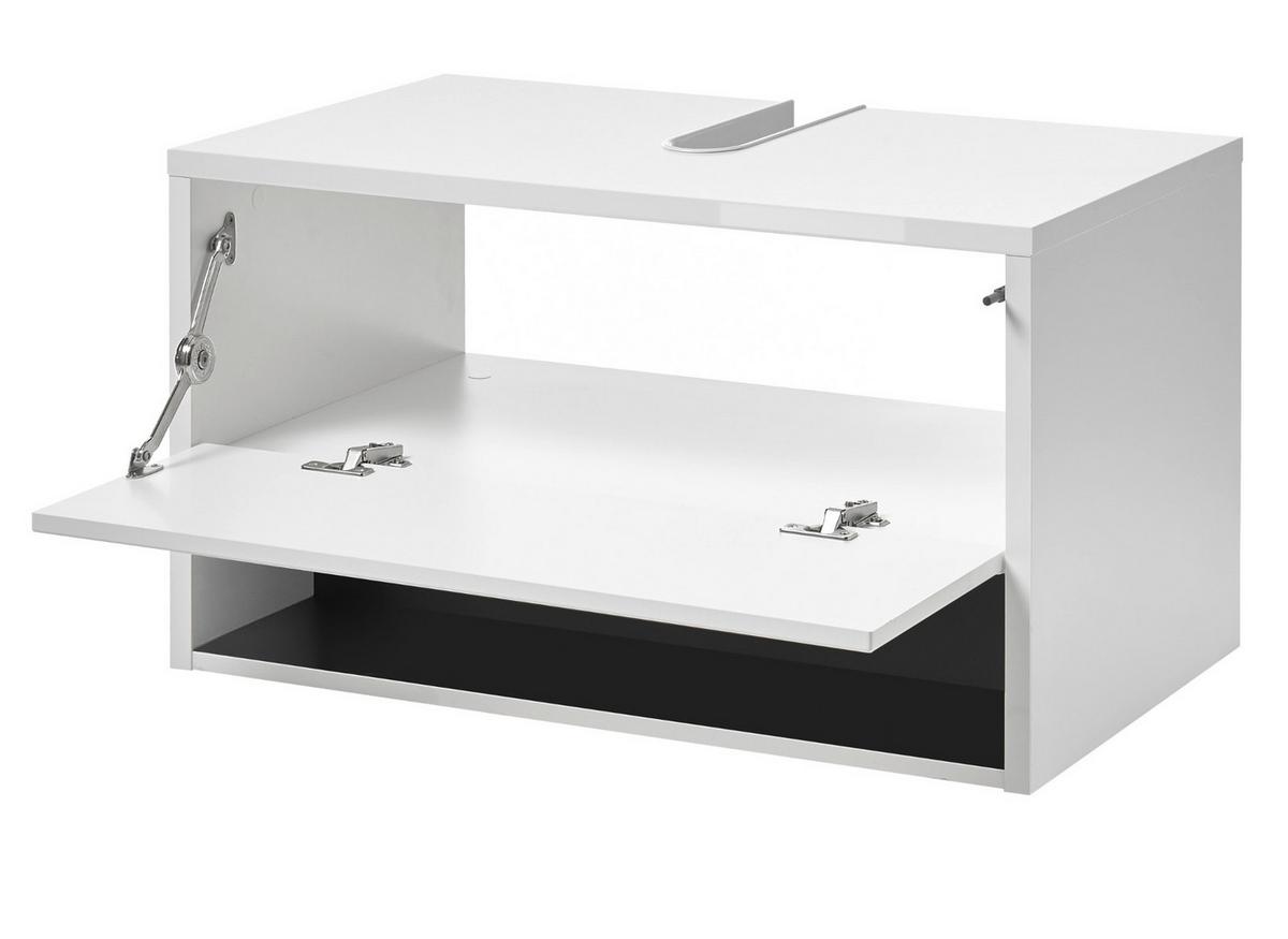 WASCHBECKENUNTERSCHRANK weiß Hochglanz, grau 80 cm hängend - Weiß Hochglanz/Grau, Holzwerkstoff/Metall (80/44/46cm) - Furn.Design
