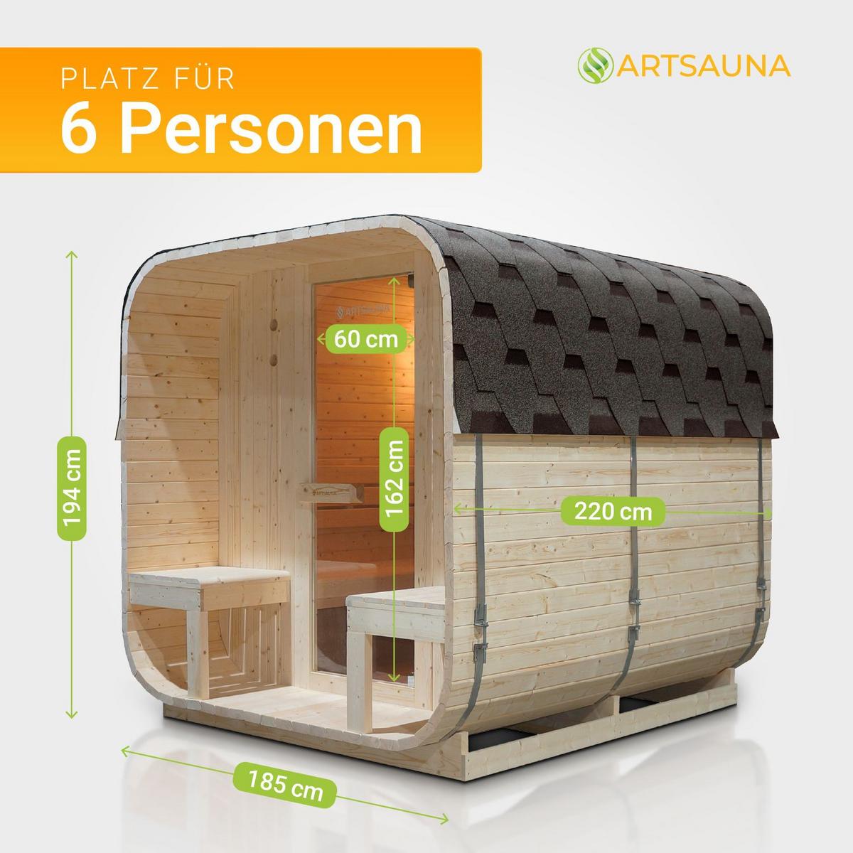 FASSSAUNA Nolvik XXL inkl. Zubehör-Set - Naturfarben, Holz (186/194/220cm) - Artsauna