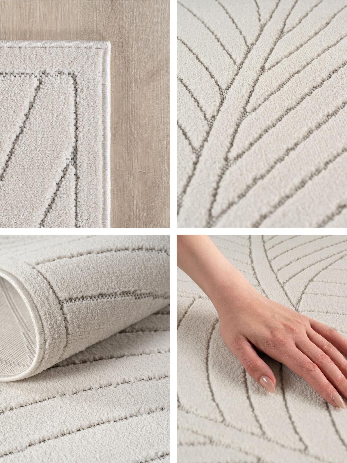TEPPICH Outdoor, Fußbodenheizung-geeignet, mit Blattmotiv, ENGADIN in Creme, 120 x 170 cm - Creme, Textil (120/170cm) - KADIMA DESIGN