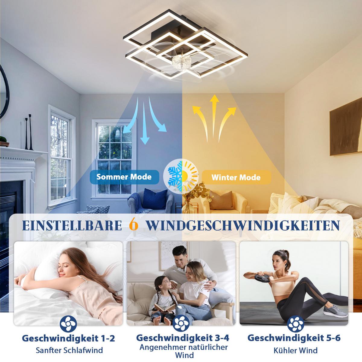 DECKENVENTILATOR Mit Beleuchtung Qalen 37/37/16.5 cm - Schwarz, Kunststoff/Metall (37/37/16.5cm) - ZMH