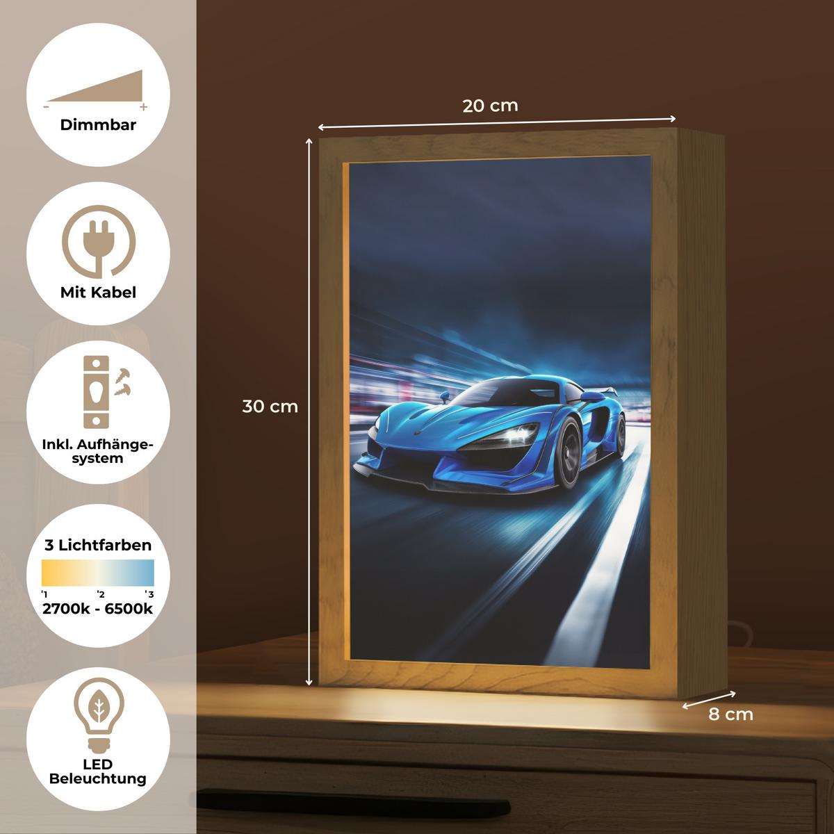 WANDLEUCHTE Auto - Blau - Jungen - Kind 20x30 cm - Blau, Holzwerkstoff (20/30/8cm) - OnlyWow