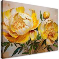 WANDBILD gelbe pfingstrose gemalte blume - Gelb, Textil (60/40cm) - Feeby