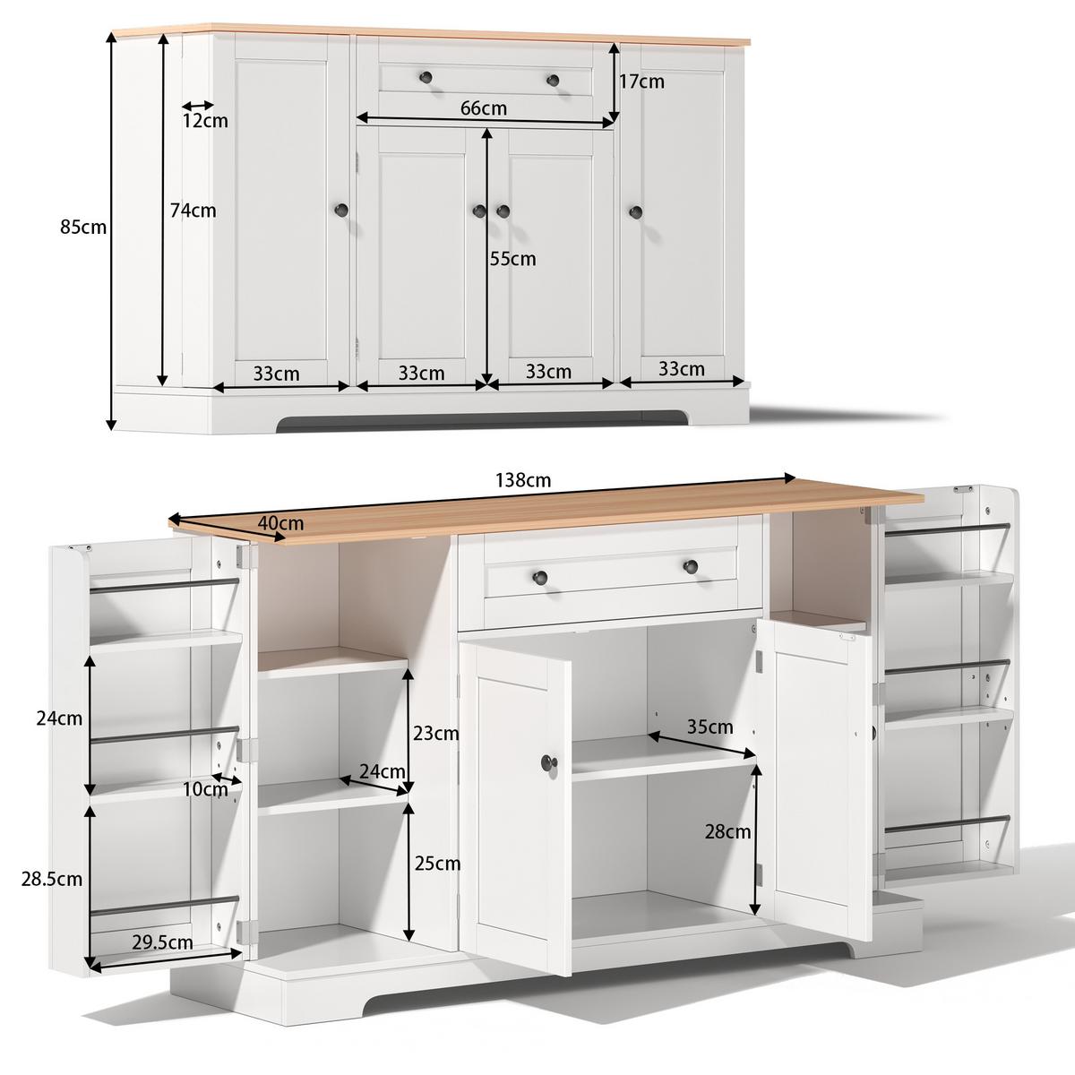 SIDEBOARD mit Schublade & Regaltüren, Natur/Weiß – Viel Stauraum, modernes Design - Weiß, Holzwerkstoff (138/85/40cm) - Urban Meuble
