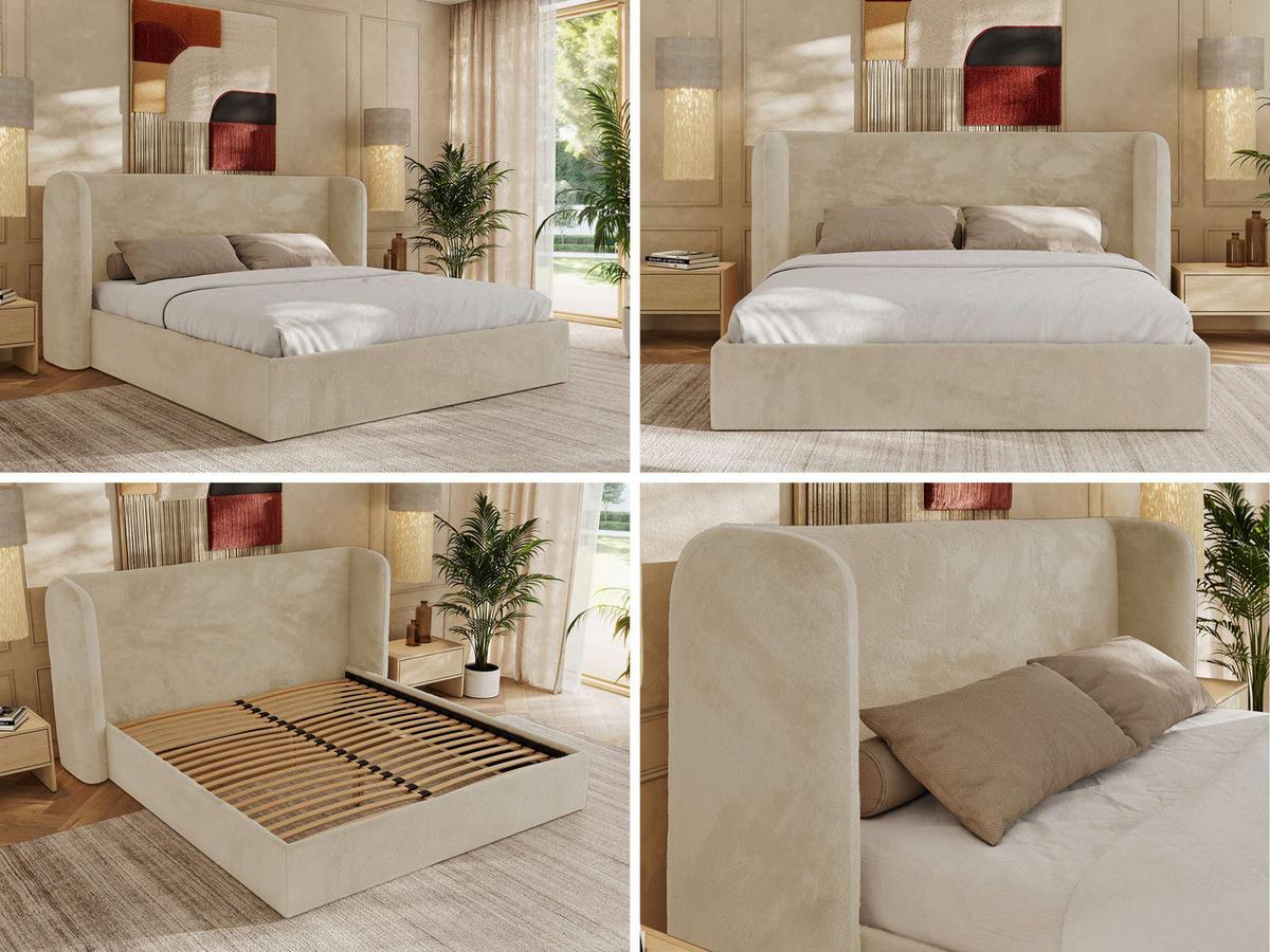 POLSTERBETT EMORA CLASSIC 160/200 - Creme Plüsch - Multipocket-Matratze - Creme, Textil (160/200cm) - MKS