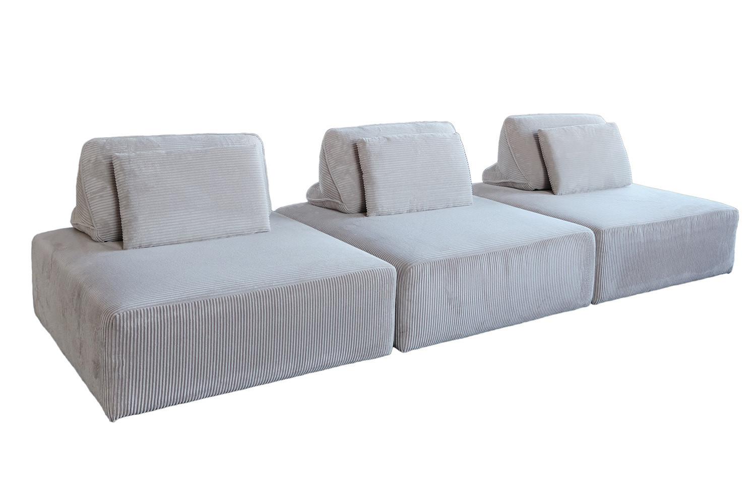 MODULSOFA WIOLO SOFT 3 MODULE 3 KISSEN Hellgrau Cord - Hellgrau/Schwarz, Kunststoff/Textil (333/84/111cm) - KAWOLA