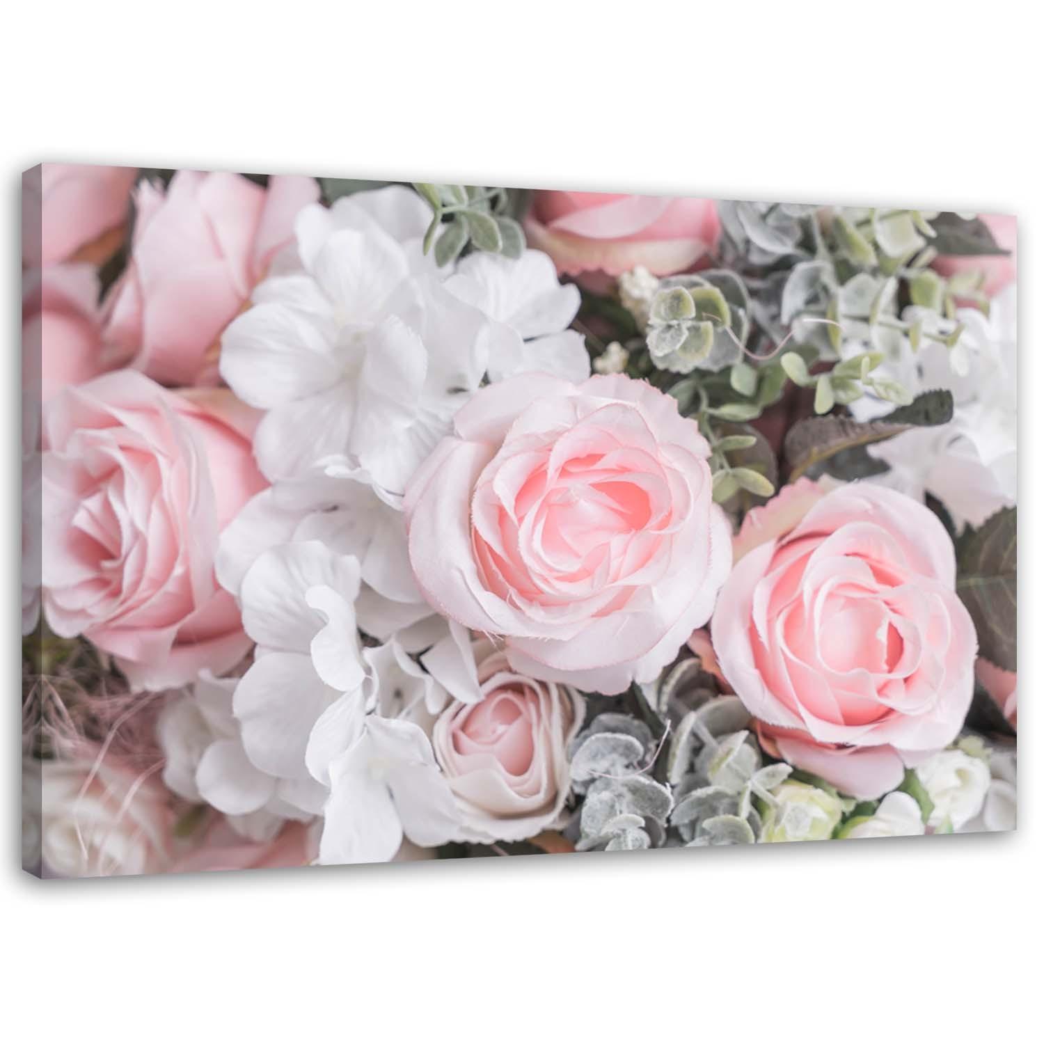 WANDBILD Rosa Rosen 100x70cm - Rosa, Textil (100/70cm) - Feeby