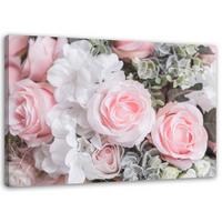 WANDBILD Rosa Rosen 100x70cm - Rosa, Textil (100/70cm) - Feeby