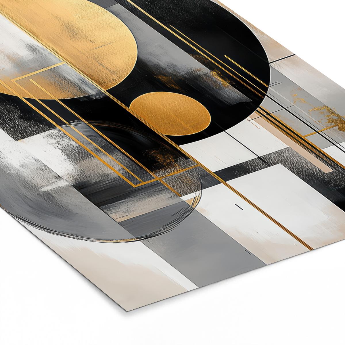 POSTER MIT RAHMEN Abstrakt - Gold - Silber - Formen - Ästhetisch - Modern Bilderrahmen 30x40 cm - Goldfarben, Papier (30/40cm) - MuchoWow