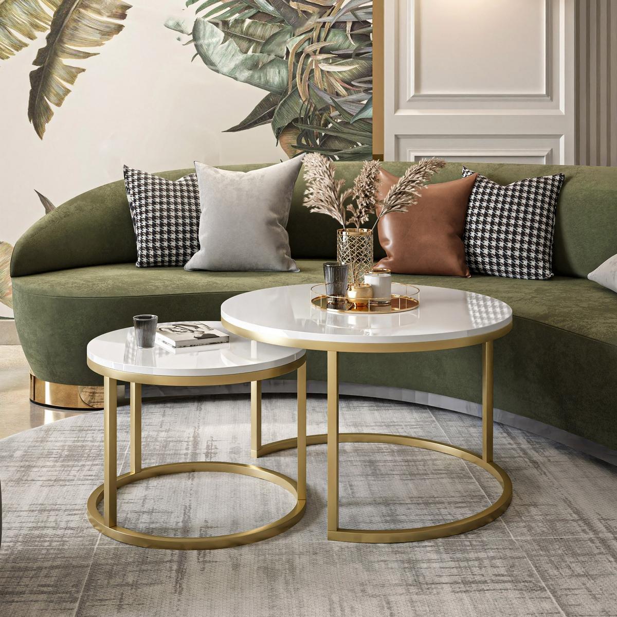 COUCHTISCH 2-in-1 CIRI matt gold - Weiß Hochglanz/Goldfarben, Holzwerkstoff (80/80/48cm) - Lookway