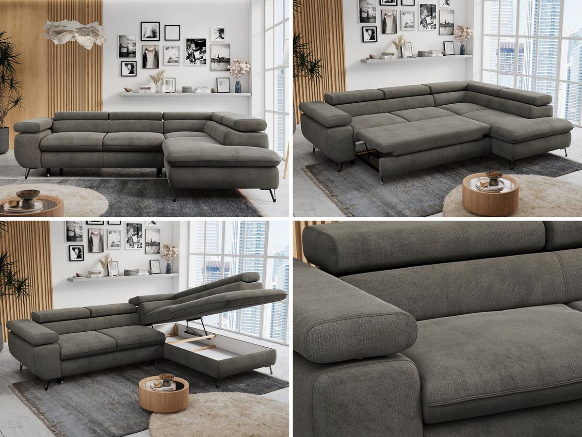 ECKSOFA PETER L Dunkelgrau Velvet - Rechts Seite - Dunkelgrau/Schwarz, Textil/Metall (273/208cm) - MKS