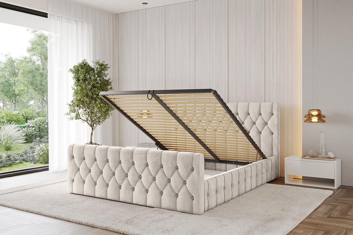 POLSTERBETT mit Bettkasten, Fußteil und Lattenrost, Boxbett mit Matratze H3/H4 - LARO-Z 180x200 Beige - Beige, Holzwerkstoff/Textil (180/200cm) - ALTDECOR