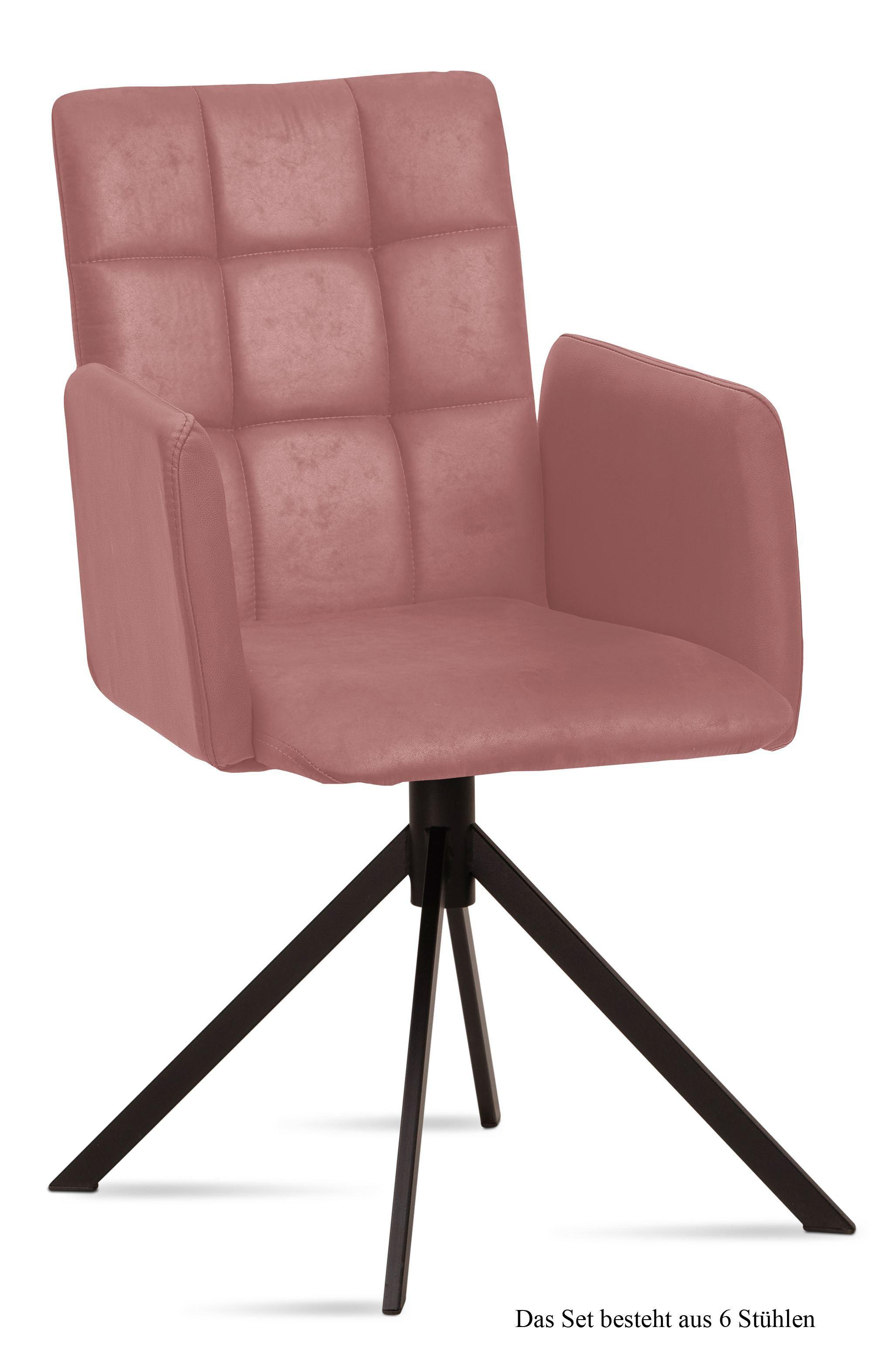 ARMLEHNSTUHL (6er-Set) Drusi 52x91x60 Schwarz/Rosewood - Dunkelrosa/Schwarz, Kunststoff (60/91/52cm) - 58aufmkessel