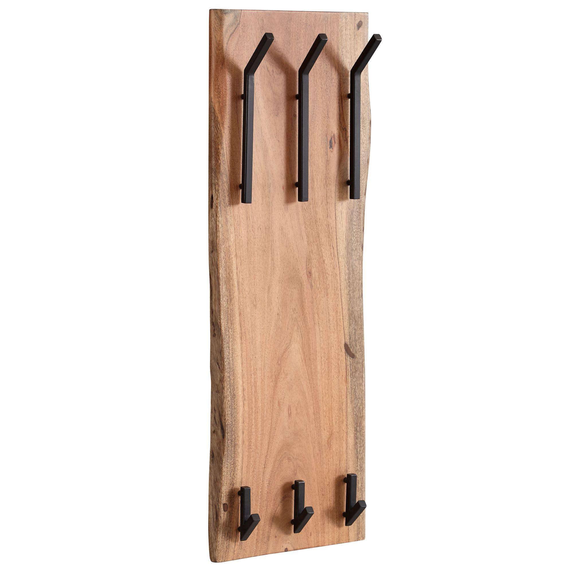 WANDGARDEROBE Akazie Massivholz Metall Modern 35,5x100x11 cm mit 2-reihiger Hakenleiste - Braun, Holz (35/100/11cm) - KADIMA DESIGN