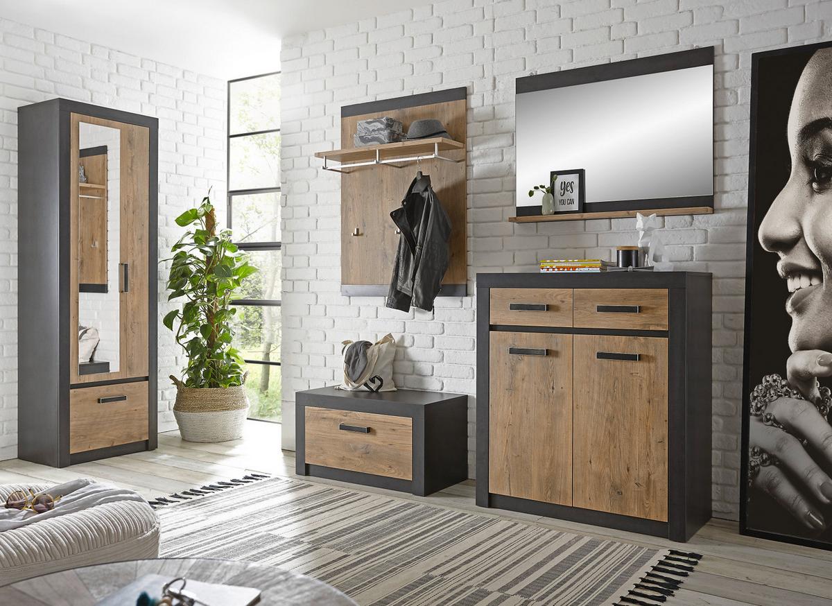 GARDEROBEN-SITZBANK Kastanie und grau Fresco, Garderobenbank Schuhschrank, 80 x 43 cm - Kastanienfarben/Dunkelgrau, Holzwerkstoff/Kunststoff (80/43/42cm) - Furn.Design
