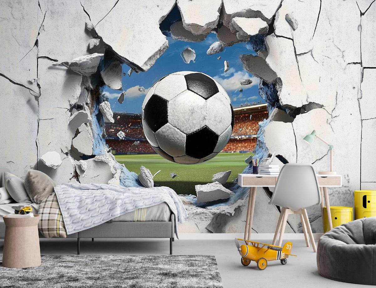 FOTOTAPETE Kinderzimmer Junge 3D Fußball Vlies Tapete 150x105 - Multicolor, Papier (150/105cm) - Wallarena