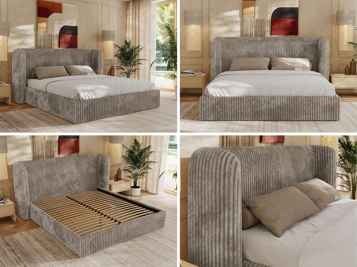 POLSTERBETT EMORA CLASSIC 180/200 - Hellbraun Cord - Multipocket-Matratze - Hellbraun, Textil (180/200cm) - MKS