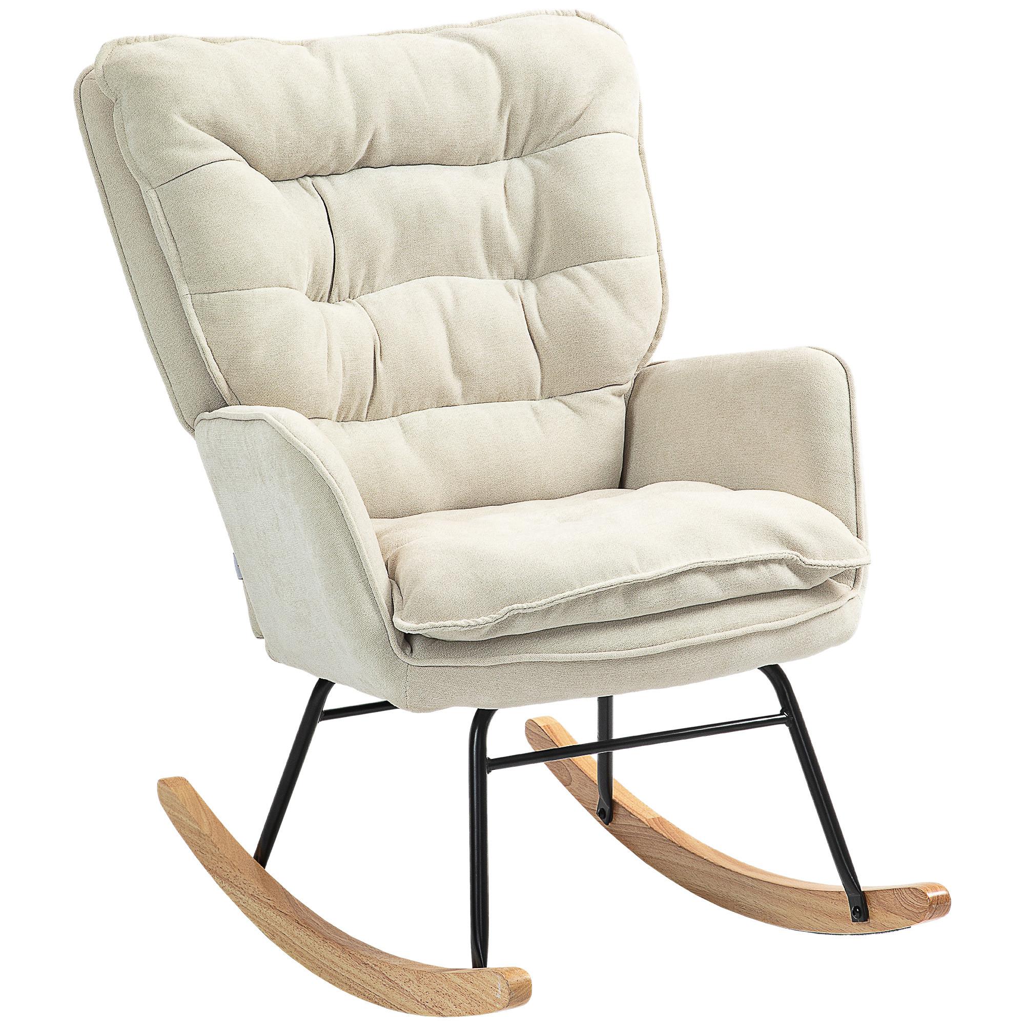 SCHAUKELSTUHL Schwingsessel Armlehnsessel mit Chenilleoptik für Schlafzimmer - Beige/Naturfarben, Holz/Textil (98.5/97/71cm) - HOMCOM
