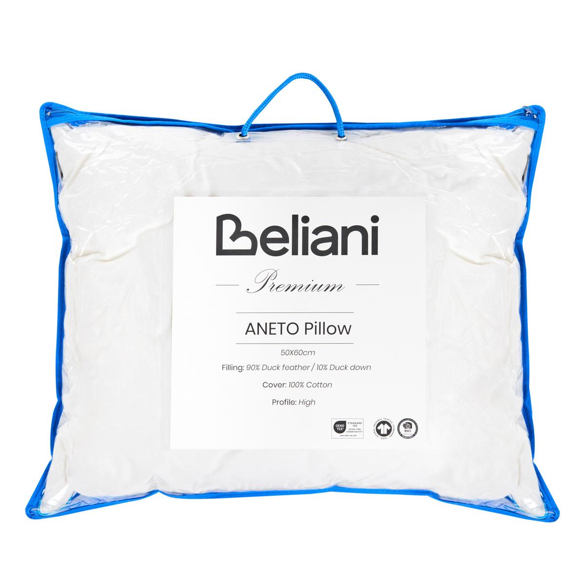 KOPFKISSEN Weiß Hoch 50/60 cm Aneto - Blau/Weiß, Naturmaterialien (60/50cm) - Beliani