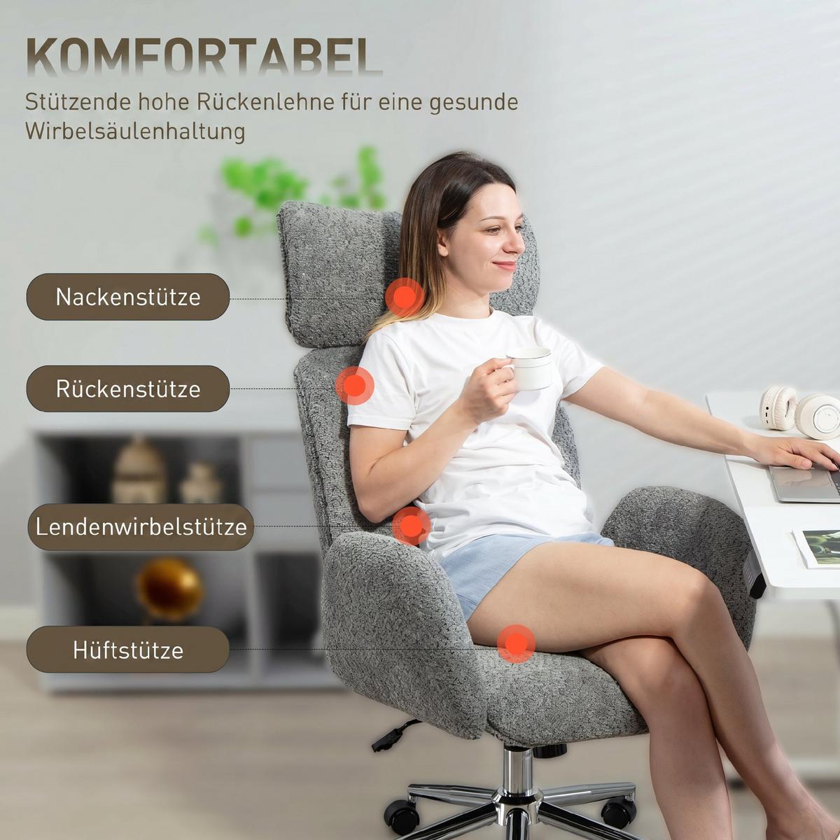 BÜROSTUHL Polyester Dunkelgrau - Dunkelgrau/Silberfarben, Textil/Metall (65/123/75cm) - HOMCOM