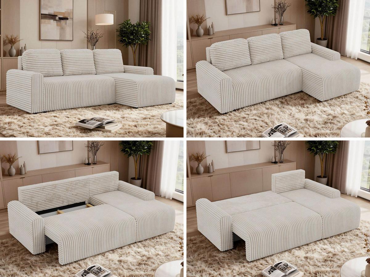 ECKSOFA NESSARO L Beige Cord - Rechts Seite - Beige/Schwarz, Kunststoff/Textil (151/244cm) - MKS
