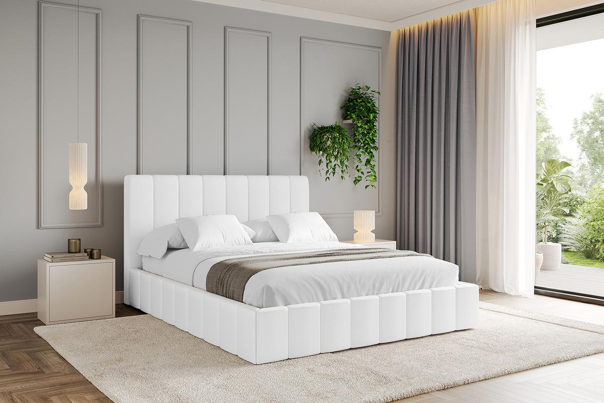 POLSTERBETT mit Bettkasten und Lattenrost, Boxbett ohne Matratze - FINO 180x200 Weiß Kunstleder - Weiß Hochglanz, Holzwerkstoff/Textil (180/200cm) - ALTDECOR