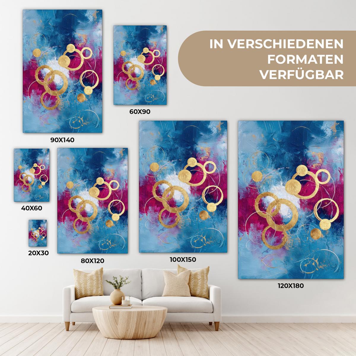 LEINWANDBILD Kreise - Gold - Abstrakt Deko XXL 80x120 cm - Blau, Textil (80/120cm) - MuchoWow