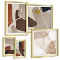 BILDER SET 5er Set - 50x50 cm & 20x30 cm & 40x60 cm Goldrahmen - Abstrakte moderne Formen - Goldfarben, Kunststoff (40/60cm) - TULUP