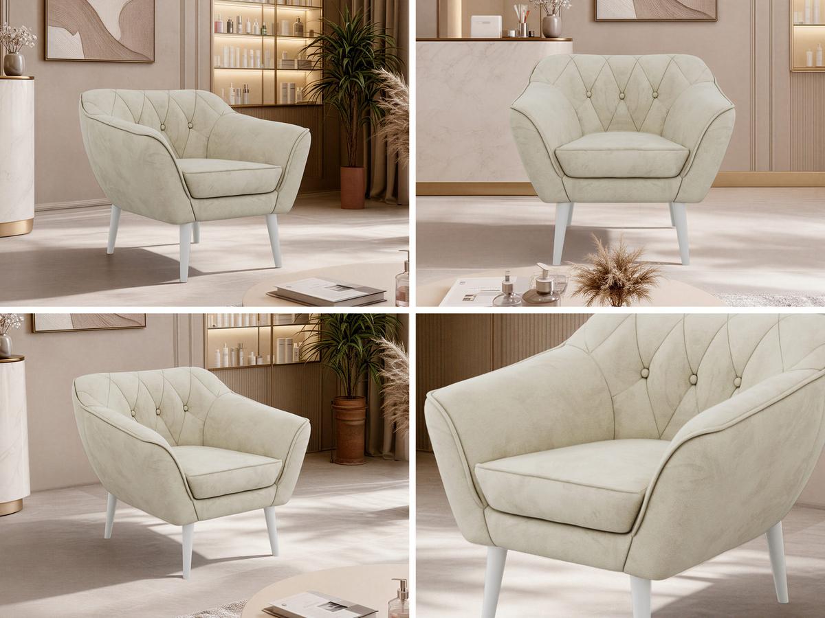 SESSEL PIRS - Beige Velvet - Weiße Beine - Beige/Weiß, Holzwerkstoff/Textil (80/75/74cm) - MKS