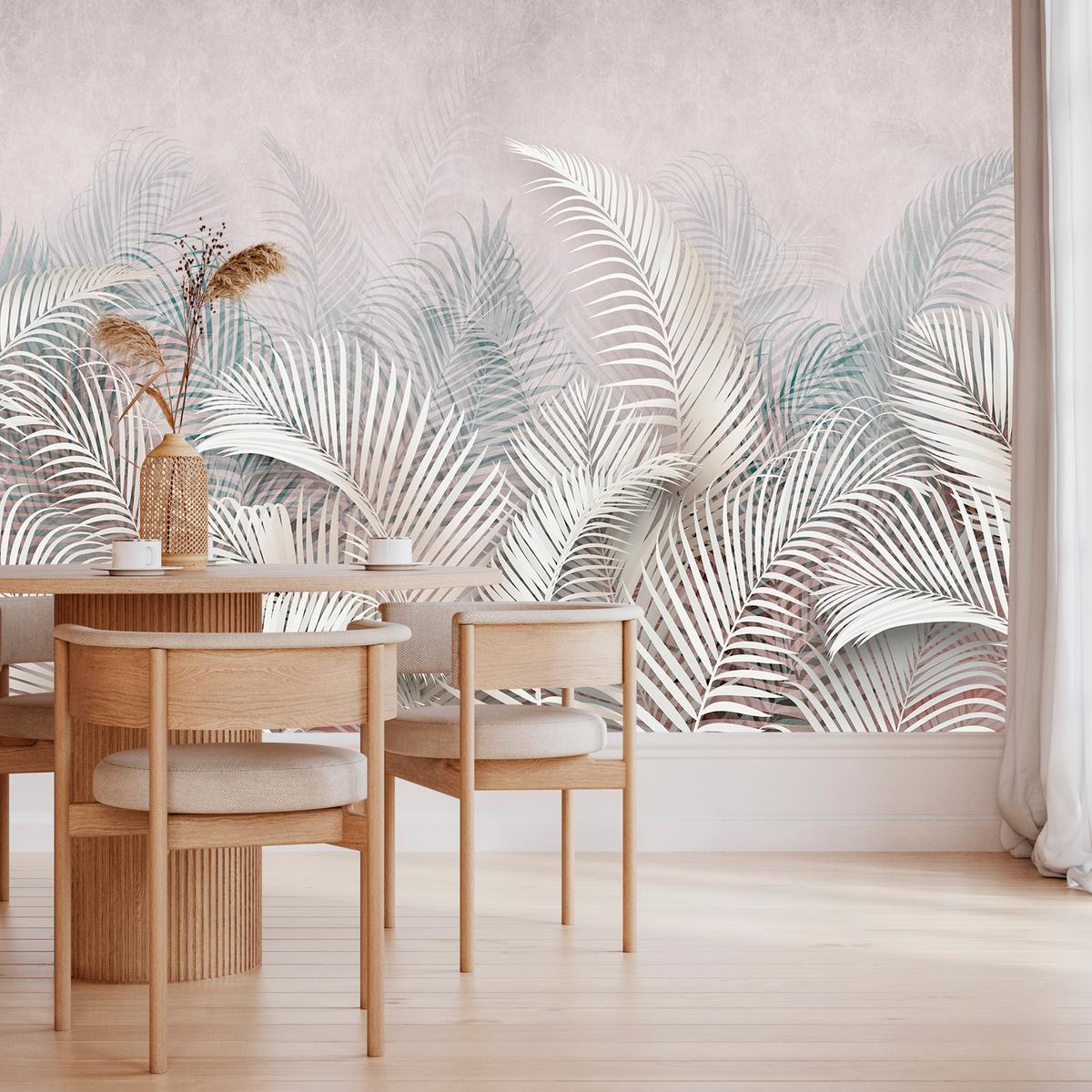 FOTOTAPETE für Schlafzimmer Tropische Blätter Palmenblätter Delikat 200x140 - Beige/Braun, Papier (200/140cm) - Muralo