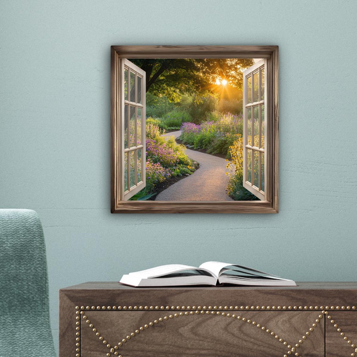 LEINWANDBILD Aussicht - Blumen - Natur - Sonne - Weg Deko Wohnzimmer 20x20 cm - Hellgelb, Textil (20/20cm) - MuchoWow