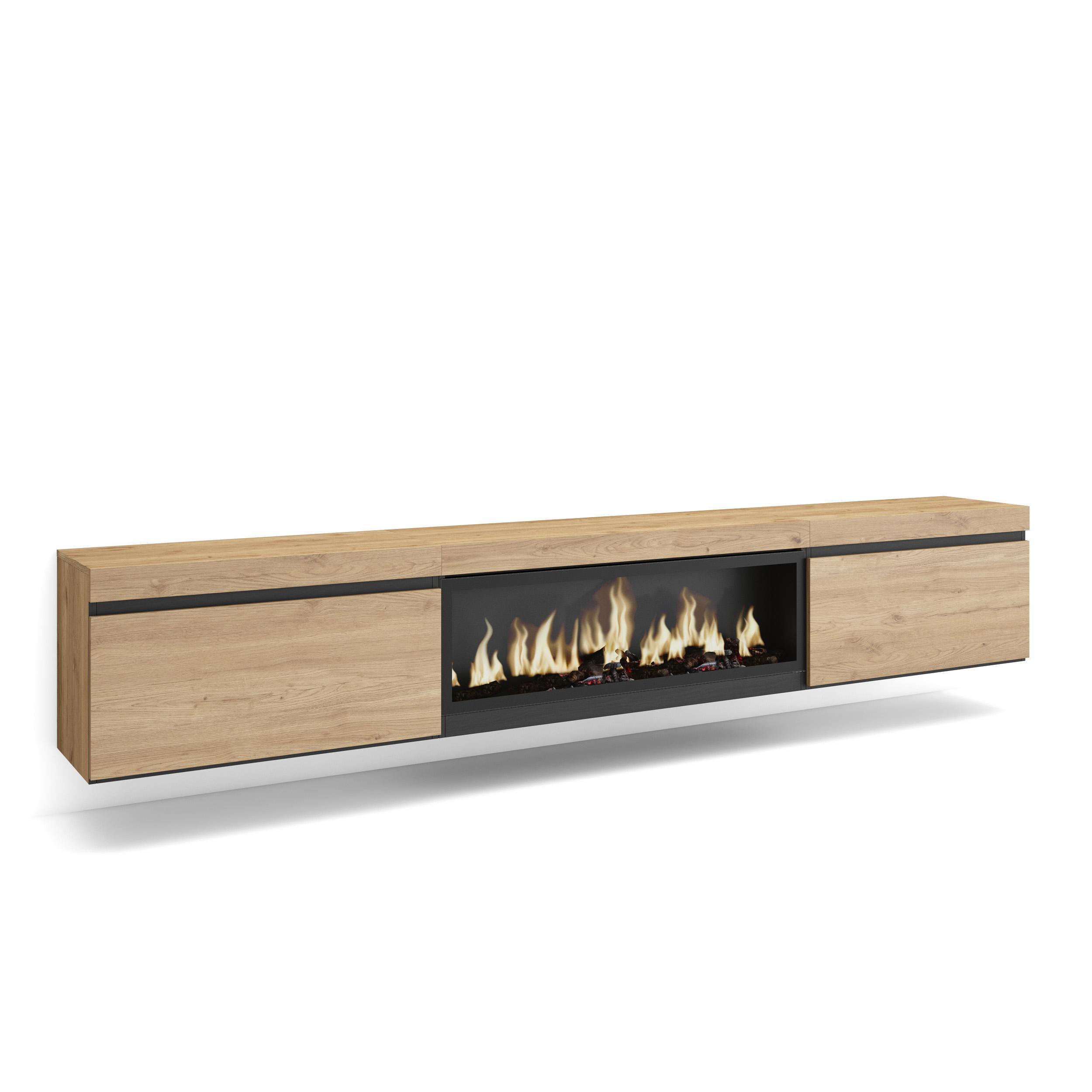 LOWBOARD, mit Elektrokamin XXL, Hängend, Eiche, 267/35/45cm - Eichefarben/Beige, Holzwerkstoff (267/45/35cm) - Skraut Home