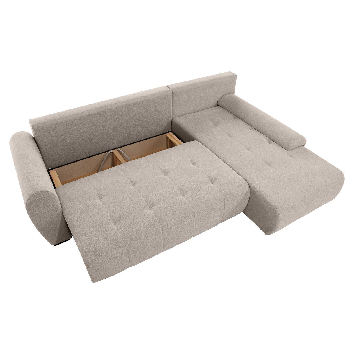 ECKSCHLAFSOFA Dallas mit Bettkasten, 255 cm, Beige, rechts, Velour-Stoff - Cappuccino, Textil (255/175cm) - Beautysofa