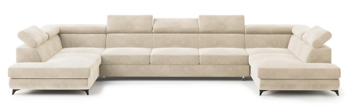 WOHNLANDSCHAFT URMANO Creme Velours-Stoff mit Schlaffunktion - Creme, Holz (395/89/190cm) - MASSENO