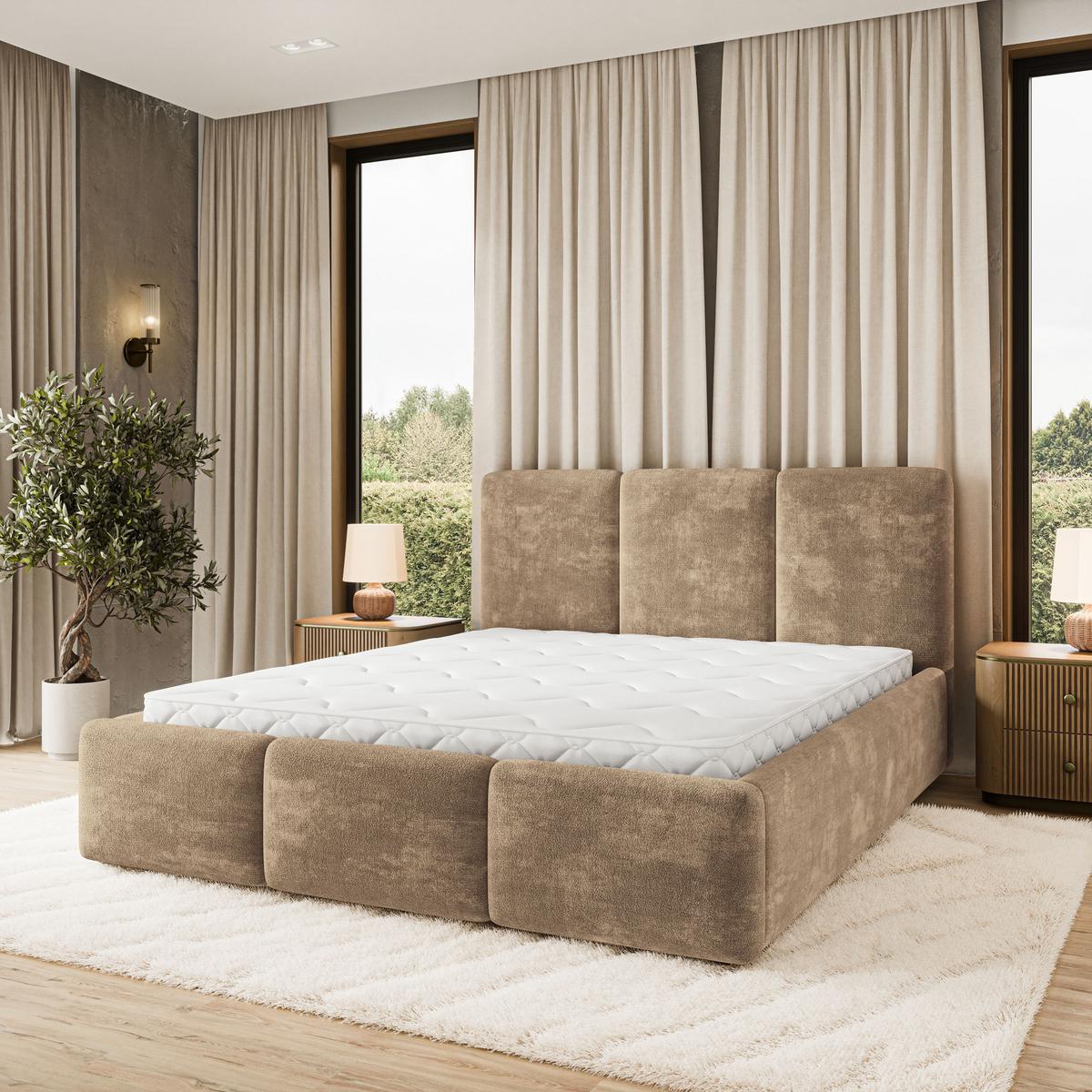 POLSTERBETT MORENA LM 140x200 cm mit Bettkästen - Beige - Beige, Holz (140/200cm) - MASSENO