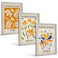 BILDER SET 3er Set - 40x60 cm Silberner Rahmen - Blumenposter Paris Mailand London - Silberfarben, Kunststoff (40/60cm) - TULUP