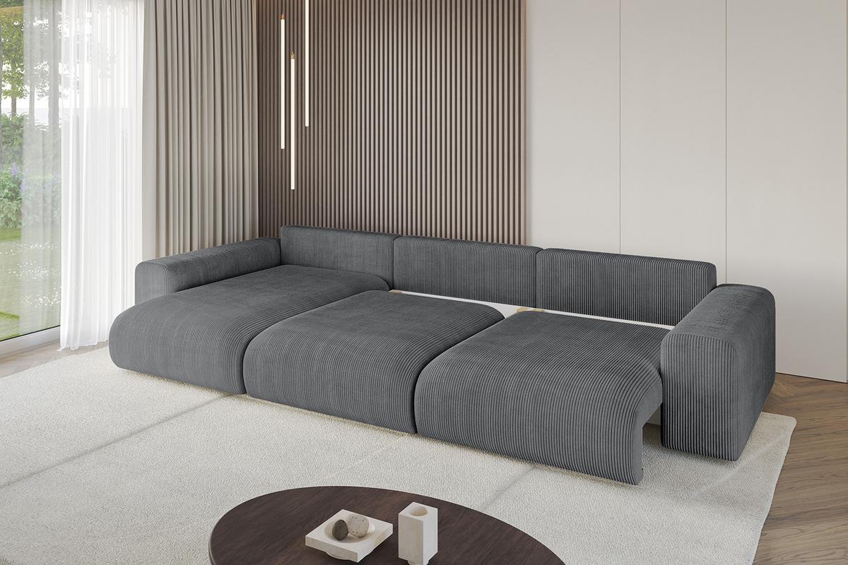 ECKSOFA Ottomane links ESKAR-L2 364x176x72 Dunkelgrau Cord - Dunkelgrau/Schwarz, Holzwerkstoff/Kunststoff (364/176cm) - ALTDECOR