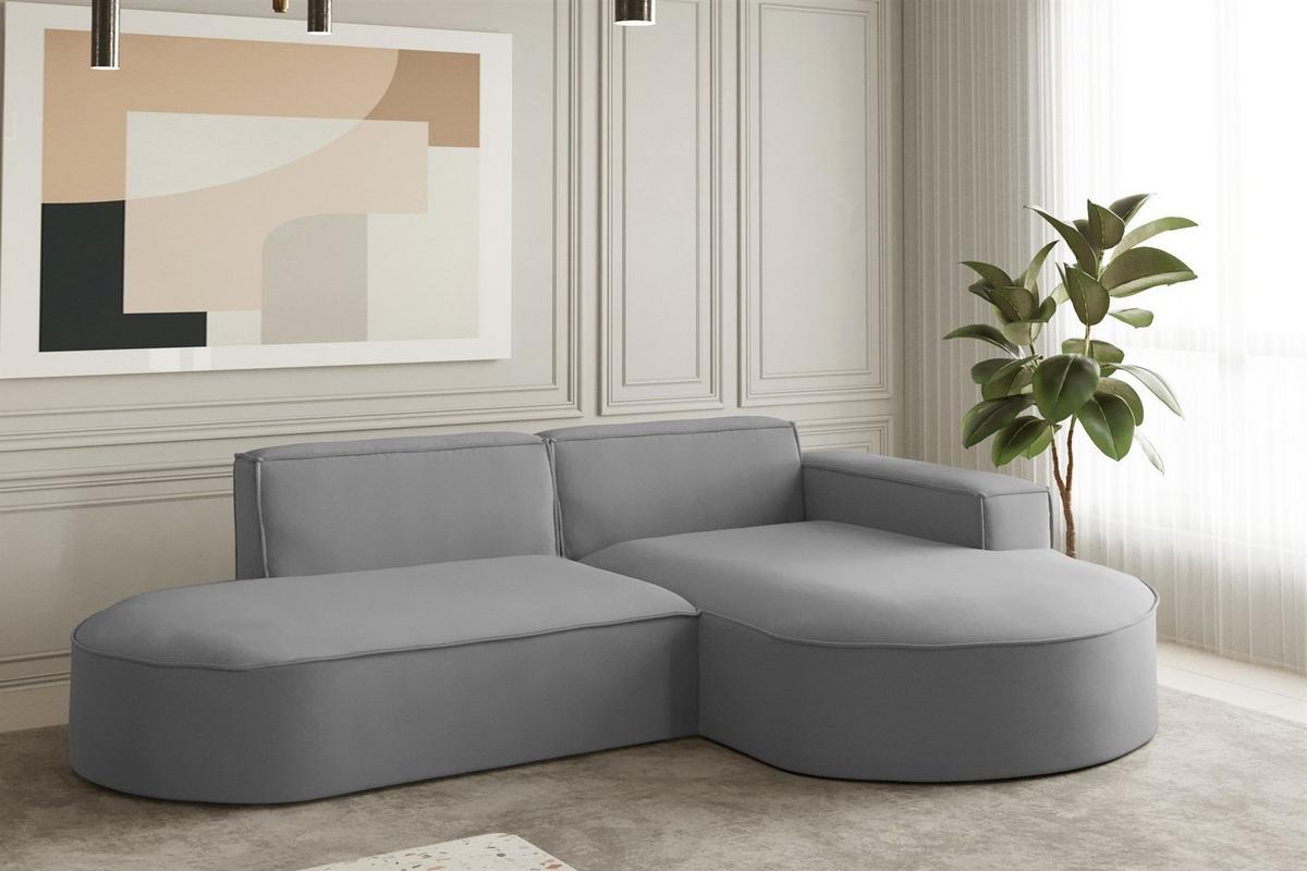 ECKSOFA Palma Xs Ottomane Opera Velvet - Grau, Holzwerkstoff/Textil (236/165cm) - Fun Möbel
