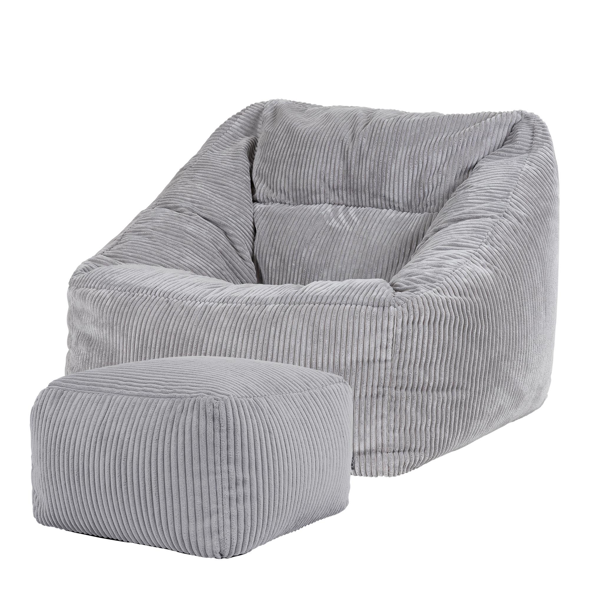 SITZSACK Cord Sessel Natalia mit Hocker - Hellgrau/Grau, Textil (97/73/84cm) - icon