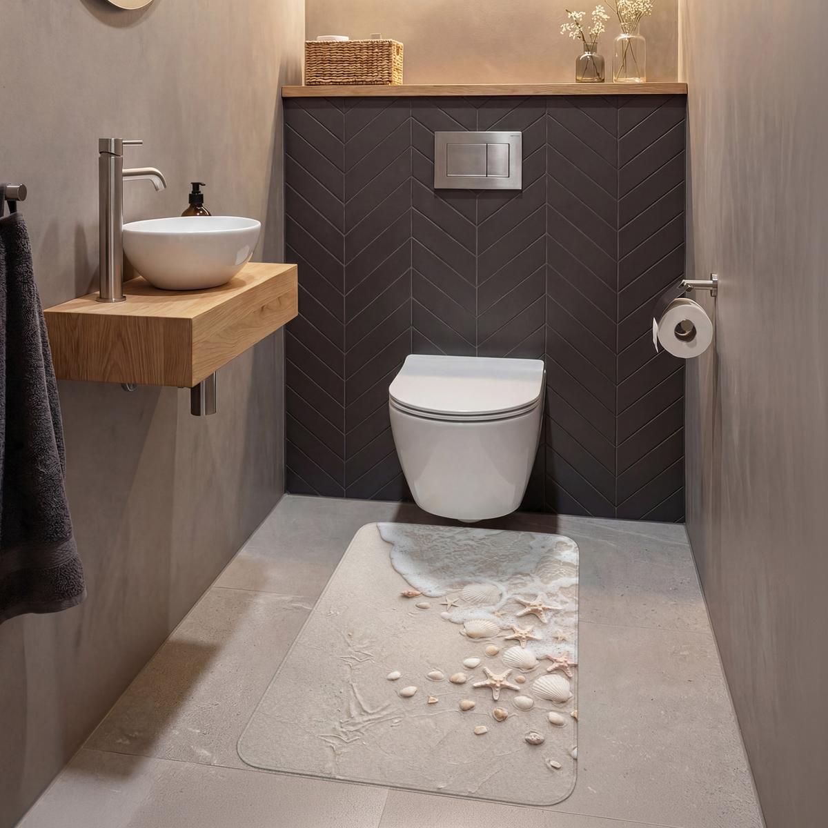 WC-VORLEGER Muscheln - Seesterne - Strand Toilettenvorleger 60x90 cm - Sandfarben, Textil (60/1cm) - OnlyWow