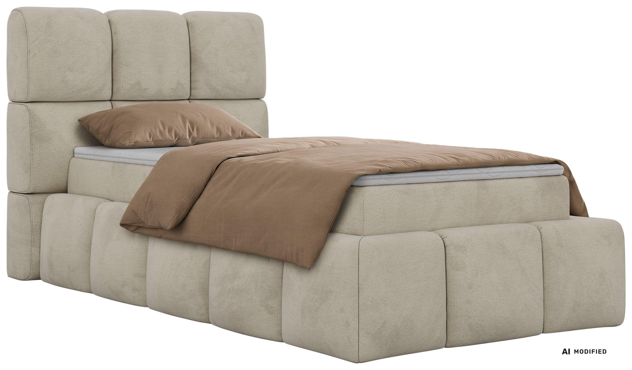 BOXBETT NIRA 90/200 - Beige Velvet - Topper T25 - H3 - Beige/Schwarz, Kunststoff/Textil (90/200cm) - MKS