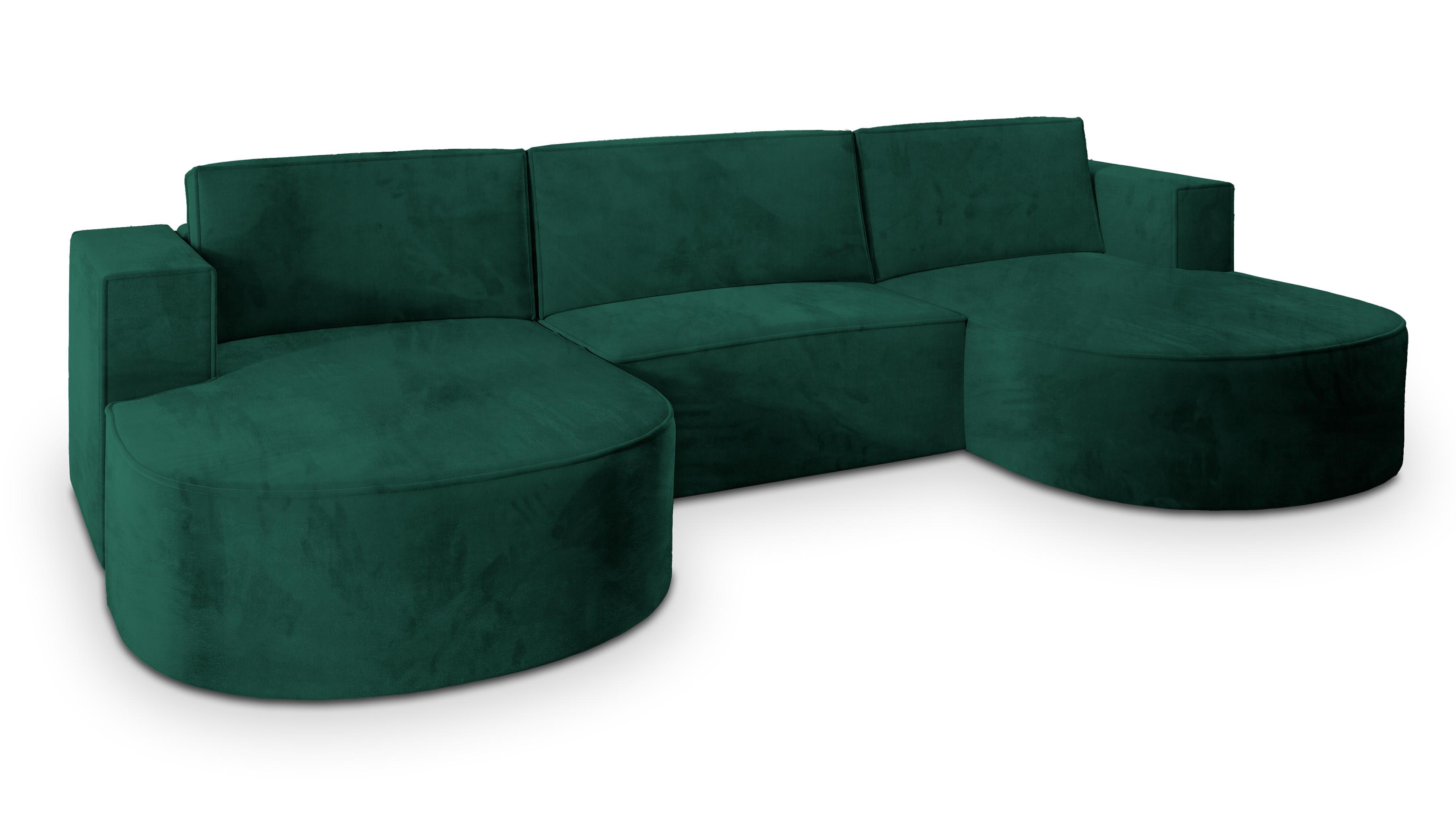 WOHNLANDSCHAFT VEZZO M Grün Velours-Stoff mit Schlaffunktion - Grün, Holz (347/85/174cm) - MASSENO