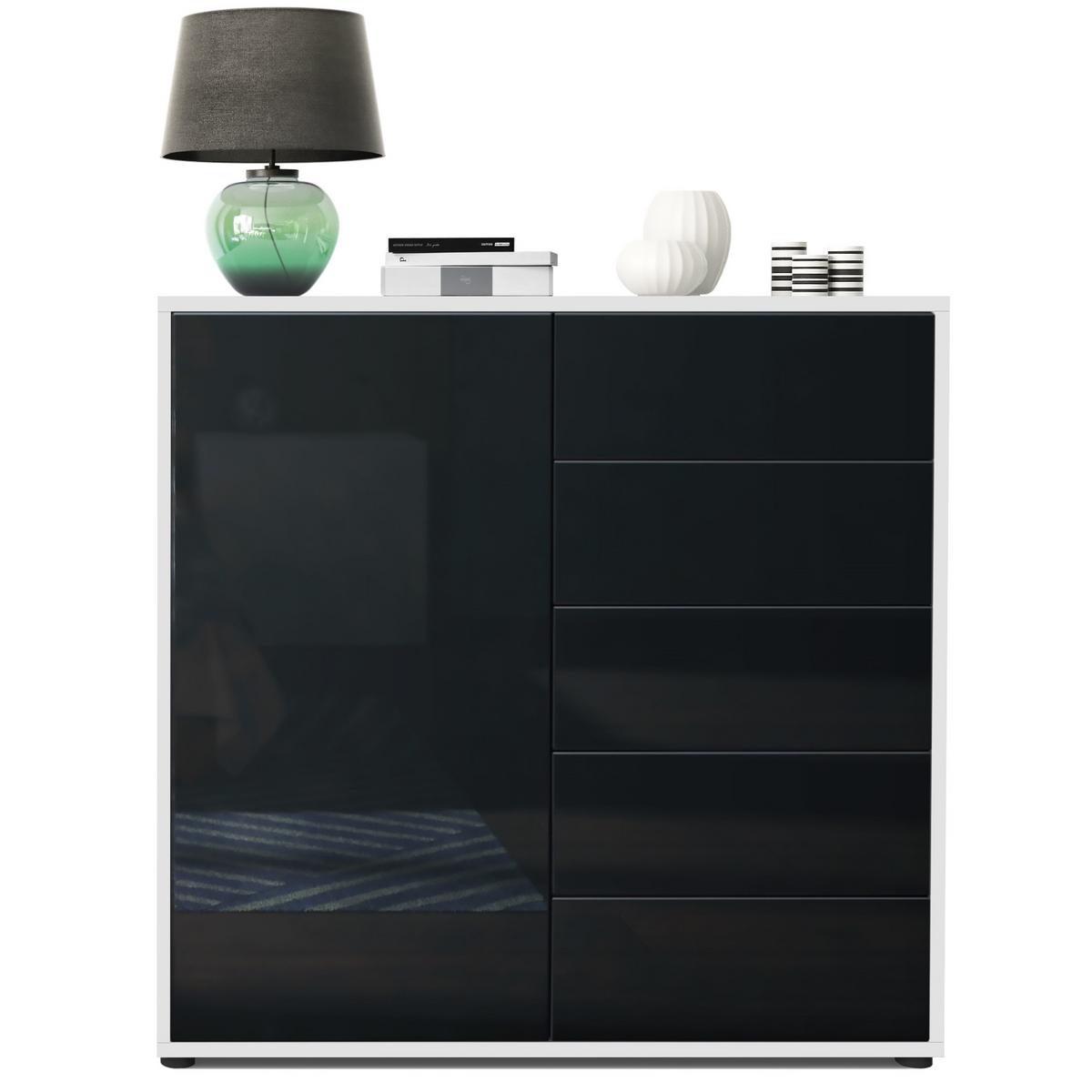 KOMMODE Ben Front in Schwarz Hochglanz - Schwarz Hochglanz, Holzwerkstoff (79/74/36cm) - Vladon