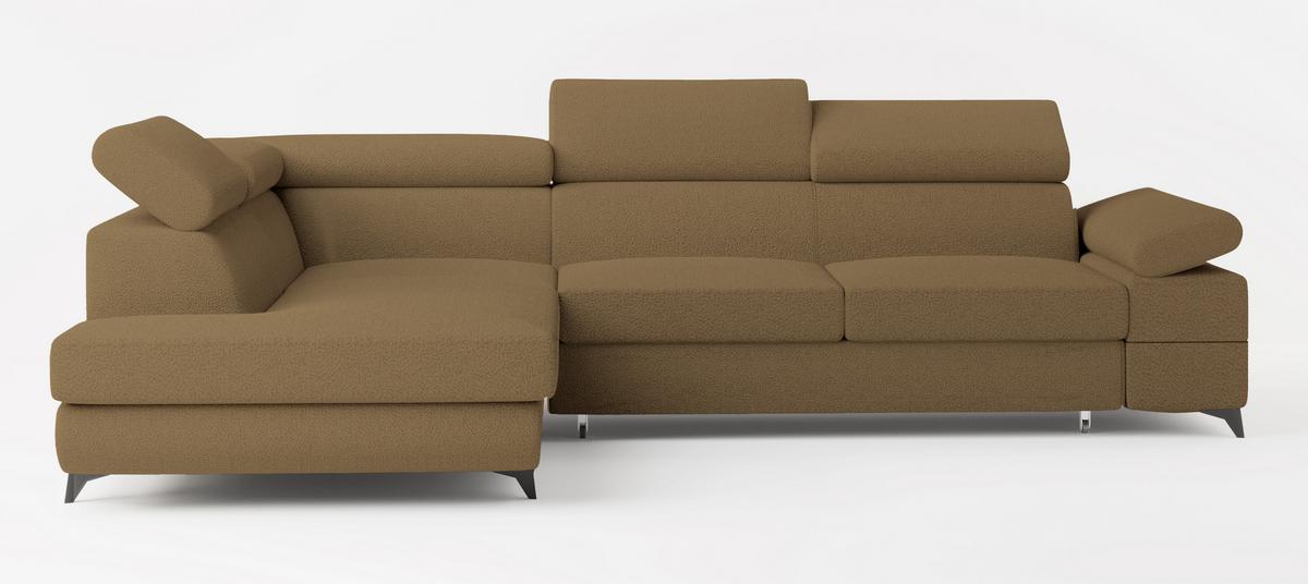 ECKSOFA FAVIEN L-S Orange Boucle-Stoff mit Schlaffunktion - Orange, Holz (257/190cm) - MASSENO